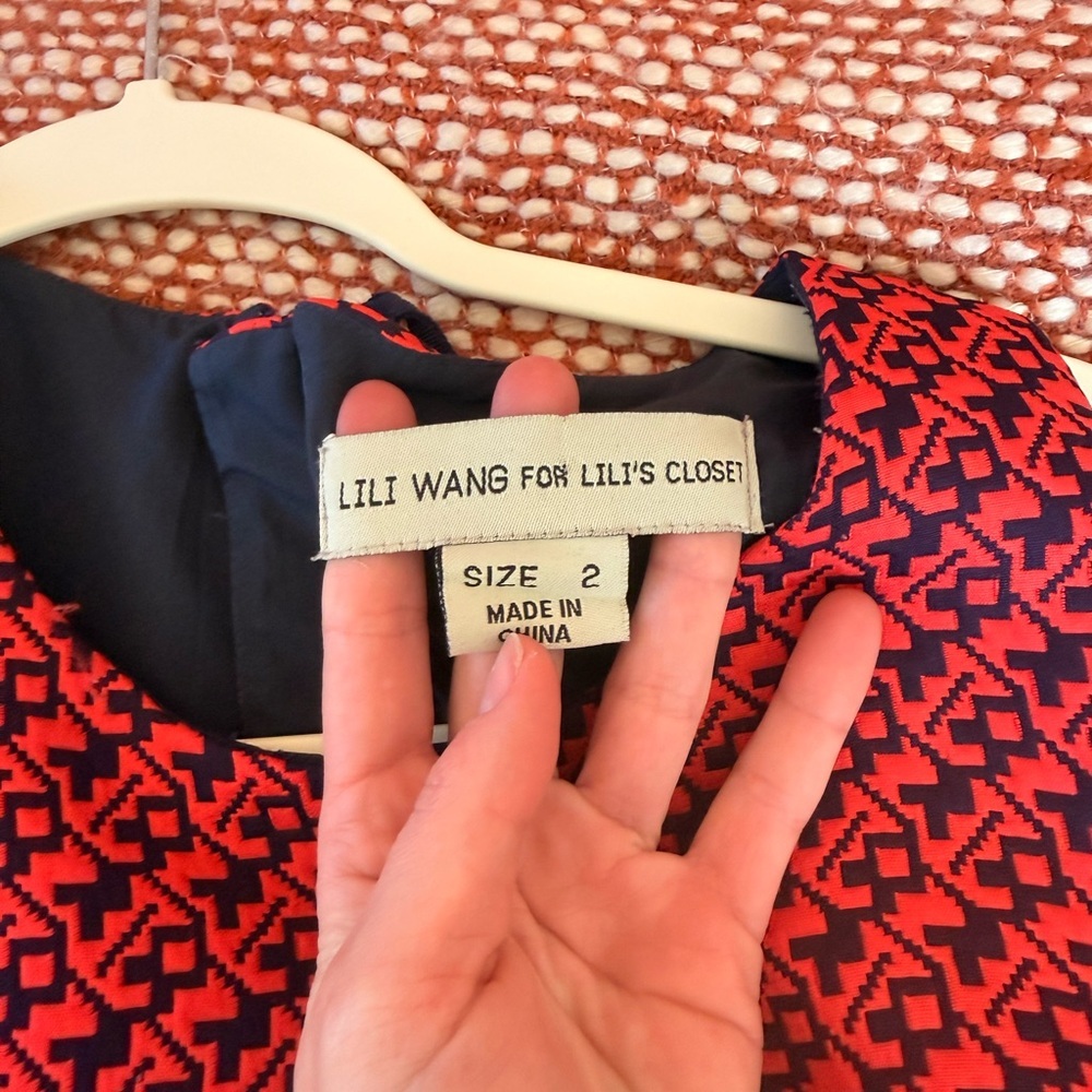 Anthropologie Red and Blue Patterned Midi Dress - Picture 4 of 11